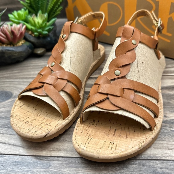 NIB Korks by Kork Ease Sawyer Slingback Strappy Flat Sandal Tan - Picture 3 of 13